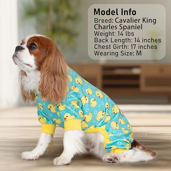 KYEESE Dog Pajamas Velvet Dog Pajamas Small Sized Dogs Soft Dogs Clothes Pjs with Yellow Ducks Pattern Stretchy Pet Jammies Coat Comfy Pet Onesie Costume, X-Large