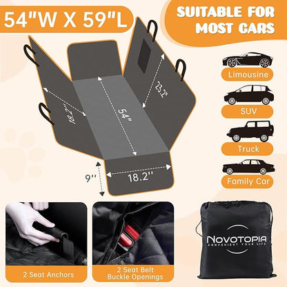 Dog Car Seat Cover for Back Seat 100% Waterproof, Long-Lasting and Soft Nonslip Backseat Dog Cover for Cars, SUVs and Trucks, 600D Oxford Fabric, Black, Standard (54" W x 59" L)