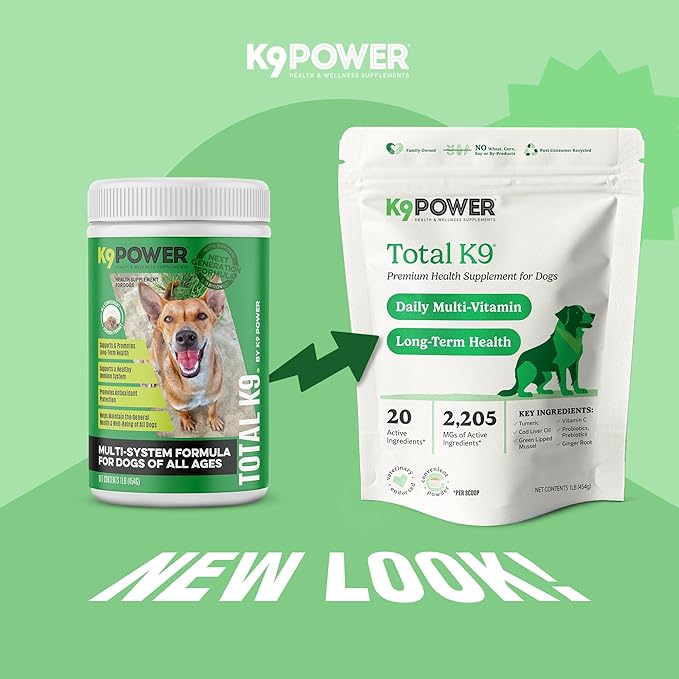 K9Power Total K9 – 11-in-1 Dog Multivitamin Powder – Daily Whole-Body Support for Digestion, Skin, Joints, Heart, Brain, Immunity & Energy – Turmeric, Ginger, Probiotics, Antioxidants, Omegas