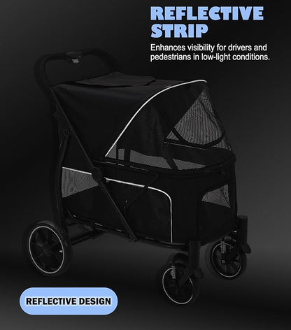 Large Dogs Stroller for Multiple Pets up to 100lbs, Ultra-Breathable Pet Stroller for Medium 2 Dogs，All-Terrain with& Mesh Dual-Window，1680D Waterproof Oxford Fiber (Black)