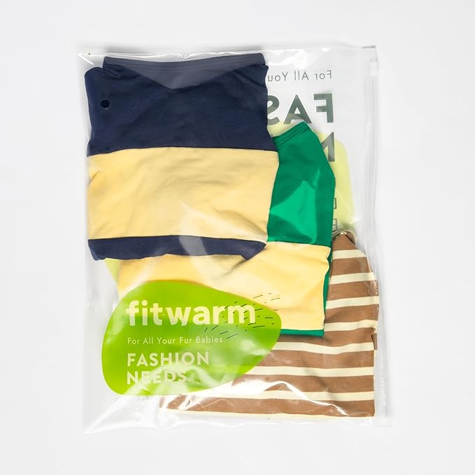 Fitwarm 3 Pack Color Block Striped Dog Shirt, Summer Dog Clothes for Small Dogs, Breathable Lightweight Dog Tshirt, Pet Outfit, Navy Blue, Sea Green, Brown, Large