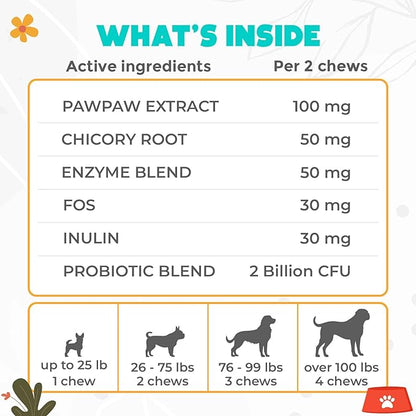 Probiotics for Dogs Chews 150PCs - Digestive, Gut Health & Diarrhea Support - Chews for Dogs - US Formula with Probiotics, Enzymes & Natural Ingredients - Duck