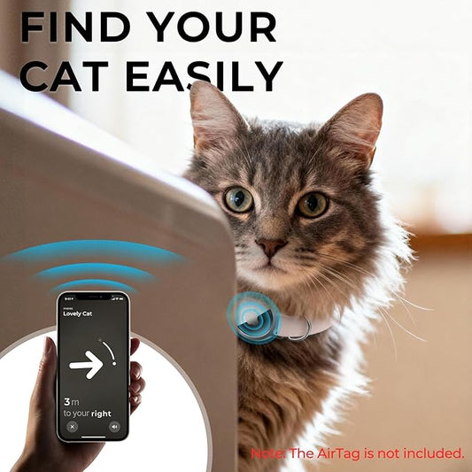AirTag Cat Collar, Ultra Elastic Cat Tracker Collar with Apple Air Tag Holder, [Lightweight & Scratch Resistant] Stepless Adjustable GPS Pet Tracking Collars for Cats Kittens (Khaki)