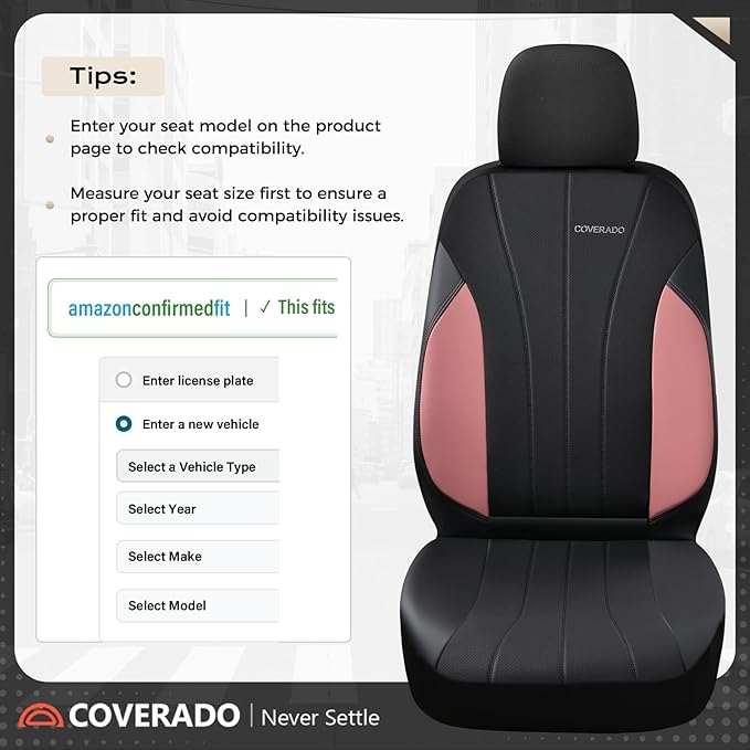 Coverado Automotive Car Seat Covers, Luxury Seat Covers Full Set, Leather Car Seat Protectors with Storage Bags, Pink Driver Seat Covers Universal Fit for SUVs Trucks Sedans