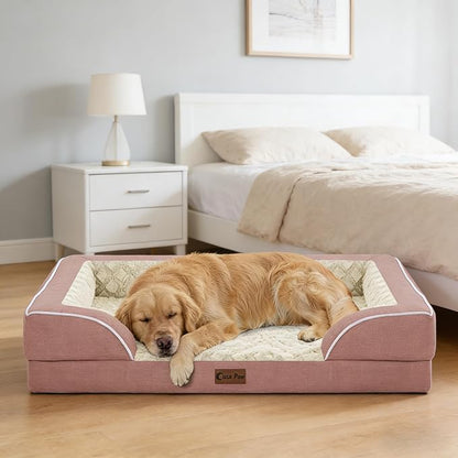 Orthopedic Dog Beds for Extra Large Sized Dogs, Waterproof Memory Foam XL Pet Bed with Sides 42x30Inch, Non-Slip and Egg-Crate Foam Big Dog Couch Bed with Removable Washable Cover, Pink