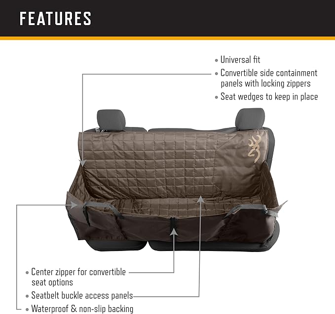 Browning Pet Hammock Backseat Cover, Durable Backseat Protection, Elk/Field Khaki