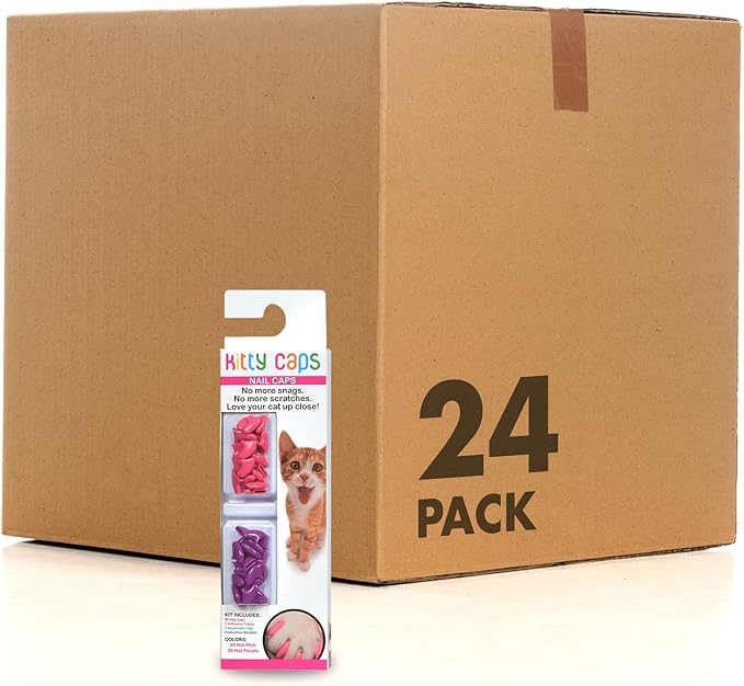 Kitty Caps Nail Caps for Cats | Safe, Stylish & Humane Alternative to Declawing | Covers Cat Claws, Stops Snags and Scratches, Small (6-8 lbs), Hot Purple & Hot Pink (Pack of 24)