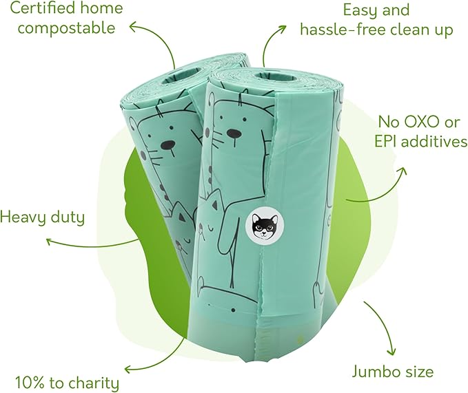 Home Compostable Cat Litter Box Liners, Jumbo XL 36” x 19” Drawstring - Extra Thick Heavy Duty Litter Box Bags, Tear Resistant & Leak-Proof Cat Liners for Easy Cleanup - Pack of 20