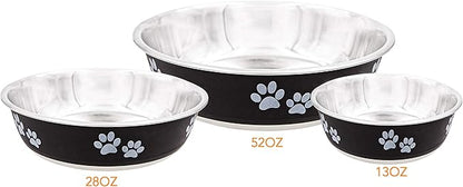 Food Bowl & Water Bowl for Dogs & Cats | Designer Series: Paw Print Detail, Stainless Steel & Black, 28 oz (FPP-Black M)