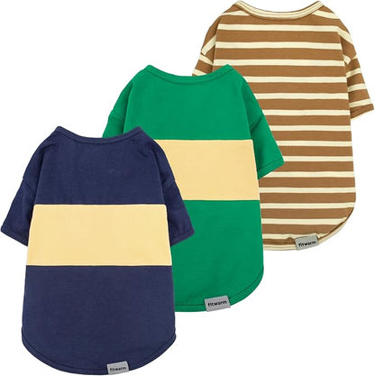 Fitwarm 3 Pack Color Block Striped Dog Shirt, Summer Dog Clothes for Small Dogs, Breathable Lightweight Dog Tshirt, Pet Outfit, Navy Blue, Sea Green, Brown, XXL