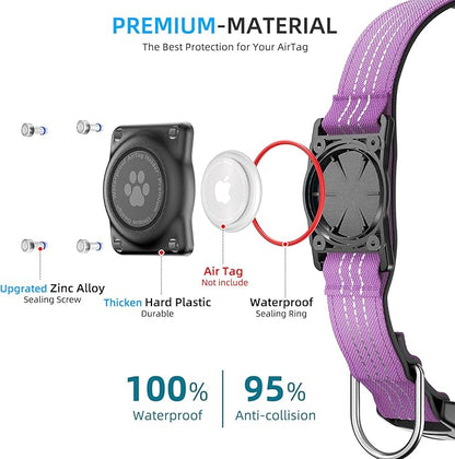 Upgraded AirTag Dog Collar, IP68 Waterproof Air Tag Dog Collar Holder, Reflective, Ultra-Durable, Comfortable Padded, Heavy Duty Dog Collars for Small Medium Large Dogs (L (14.8"-20.3"), Purple)