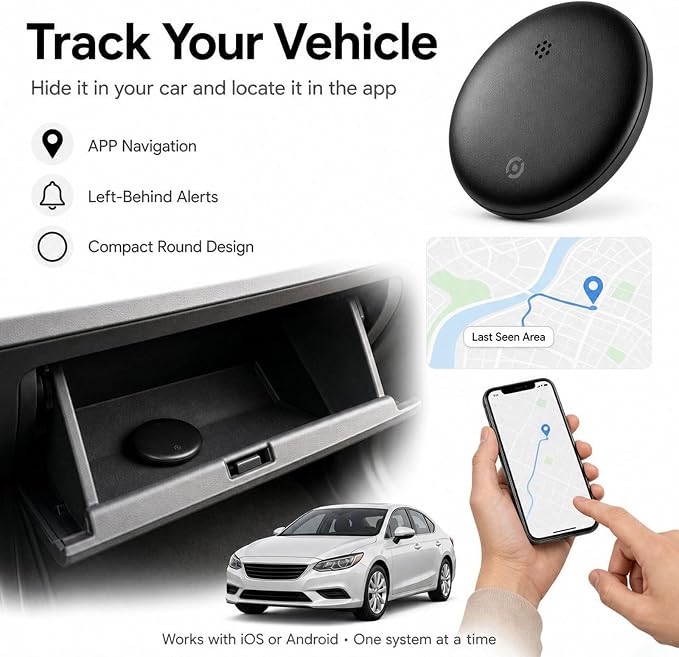 GPS Tracker for Vehicles No Subscription, iOS & Android Dual System | Precise Location Car Tracker Tag, IP66 Waterproof Bluetooth Tracker Device for Key, Luggage, Wallet, Kid and Pet (4 Pack)