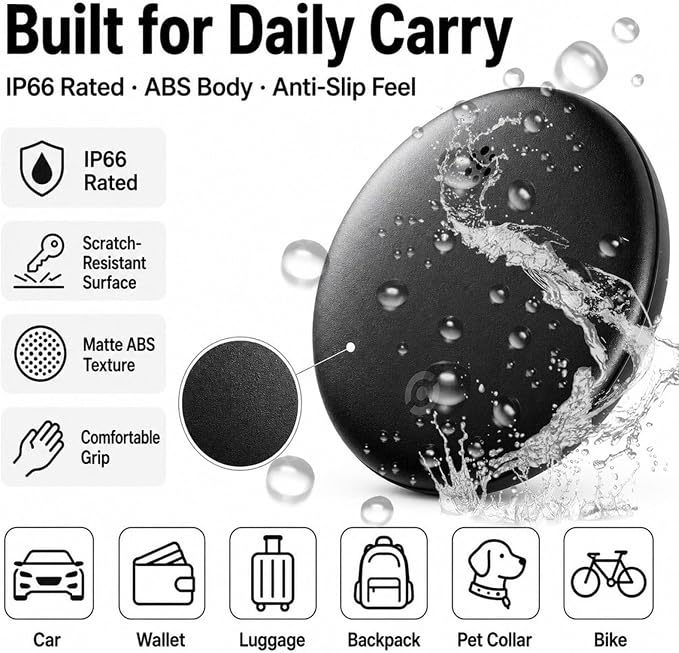 GPS Tracker for Vehicles No Subscription, iOS & Android Dual System | Precise Location Car Tracker Tag, IP66 Waterproof Bluetooth Tracker Device for Key, Luggage, Wallet, Kid and Pet (4 Pack)