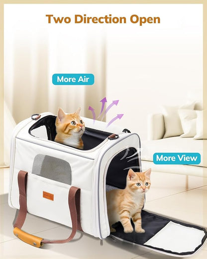 Morpilot Pet Travel Carrier Bag, Soft-Sided Dog Carrier Cat Carrier Pet Carrier, for Large Cats and Medium Puppies up to 25lbs, with Locking Safety Zippers, Foldable Bowl (Beige)