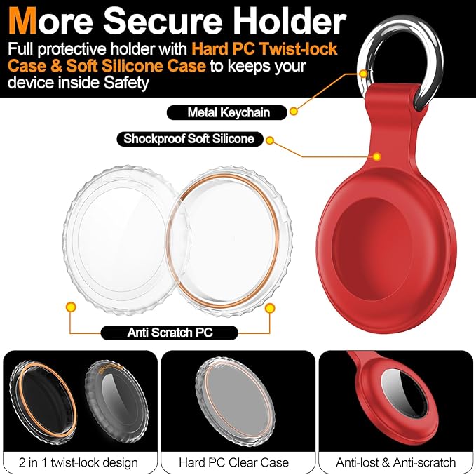 1|2|4Pack for Apple AirTag Holder,for Air Tag 2nd &1st Genaretion,Waterproof GPS Tracker Air Tag Keychain with Cover Anti-Scratch Silicone for Air-Tag Case for Pets,Kids,Luggages-Black+Black+Blue+Red