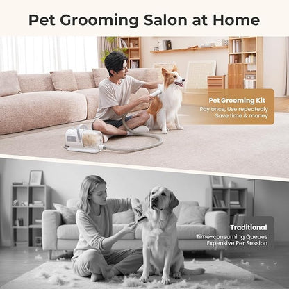 Pecute Dog Grooming Vacuum & Dryer, 7-in-1 Pet Grooming Kit with Clipper, 10000Pa Dog Vacuum for Shedding Grooming, Adjustable Speed & Temp, 55dB Low Noise,1.7L Dust Cup