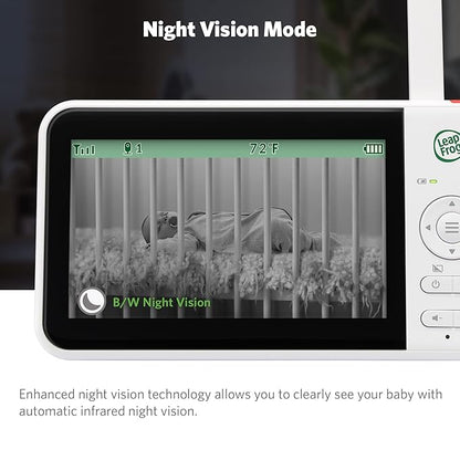 LeapFrog LF2415 Baby Monitor, 5” IPS LCD Screen, 1000ft Range, Night Vision, Soothing Lullabies, NightLight, 2-Way Audio, Temperature Sensor, SecureTransmission No WiFi