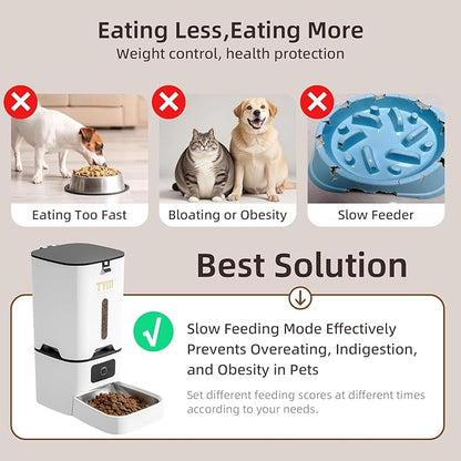 TYM Automatic Cat Feeder, 7L Time Cat Food Dispenser for Dry Food, APP Control Pet Feeder Programmable Portion Size, Auto Feeder for Cats Small Dogs with Stainless Bowl, Large Capacity (Not WiFi)