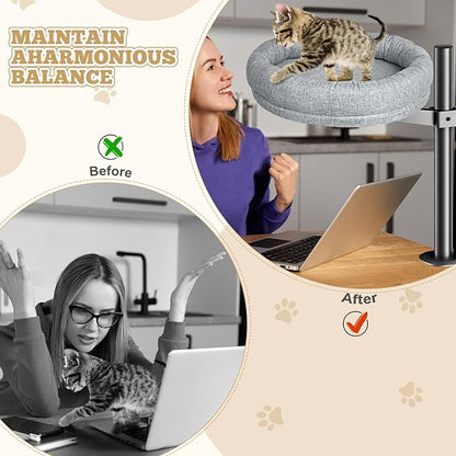 Cuipingoo Cat Bed - with 360 Rotation & Adjustable Height - Soft & Comfortable - Indoor Cats Up to 40 lbs (Grey)