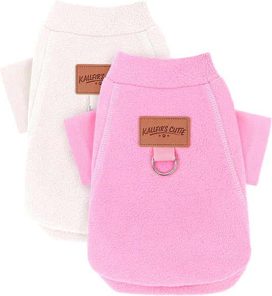 2 Pieces Dog Sweater Fleece Dog Winter Clothes for Small Dogs Girl Boy Turtleneck Puppy Sweatshirt Pet Clothing Pullover Sweaters Cat Apparel,XXS, (Beige+Light Pink)