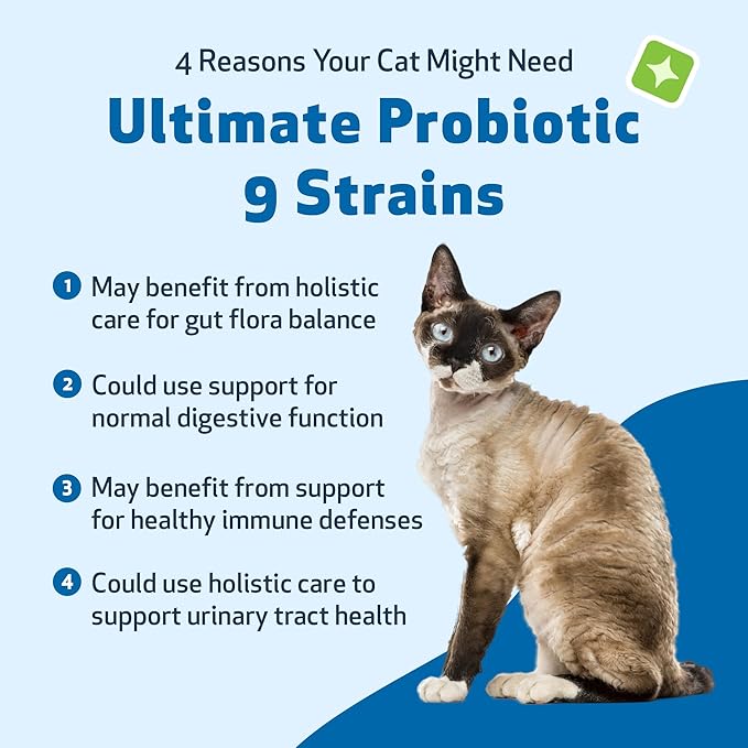 Pet Wellbeing Ultimate Probiotic 9 Strains with FOS Prebiotics for Cats - Digestive Health, Immune Support & Gut Flora Balance - NASC Certified & Vet-Formulated - 160 g Powder