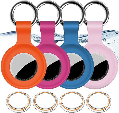 1|2|4Pack for Apple AirTag Holder,for Air Tag 2nd &1st Genaretion,Waterproof GPS Tracker Air Tag Keychain with Cover Anti-Scratch Silicone for Air-Tag Case for Pets,Luggages-Blue+Pink+Orange+Rose Red
