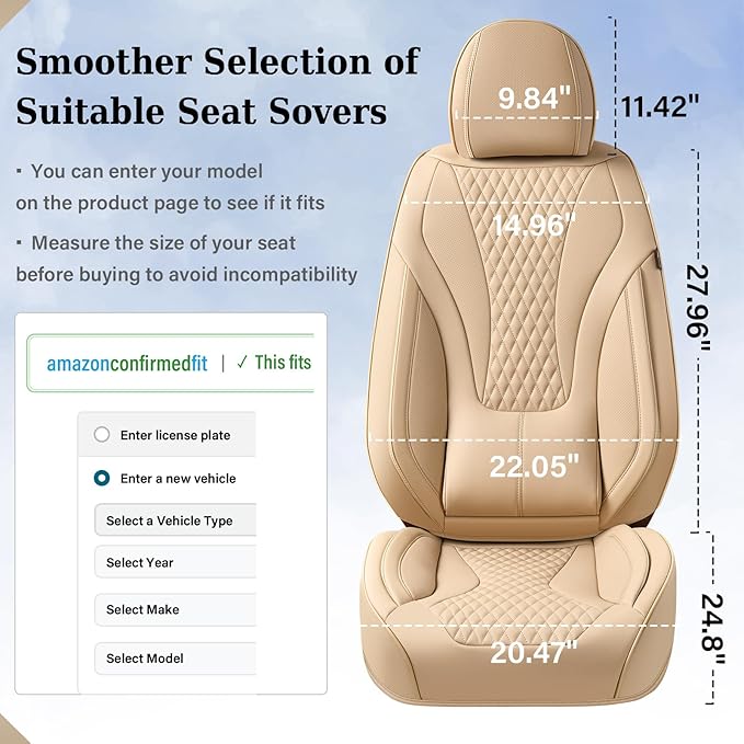 Coverado Waterproof Nappa Leather Car Seat Covers, Automotive Fullset Seat Covers, 5 Seat Car Seat Cushion & Car Seat Protector, Beige Front and Rear Covers Universal Fit for Most Cars, SUVs, Trucks