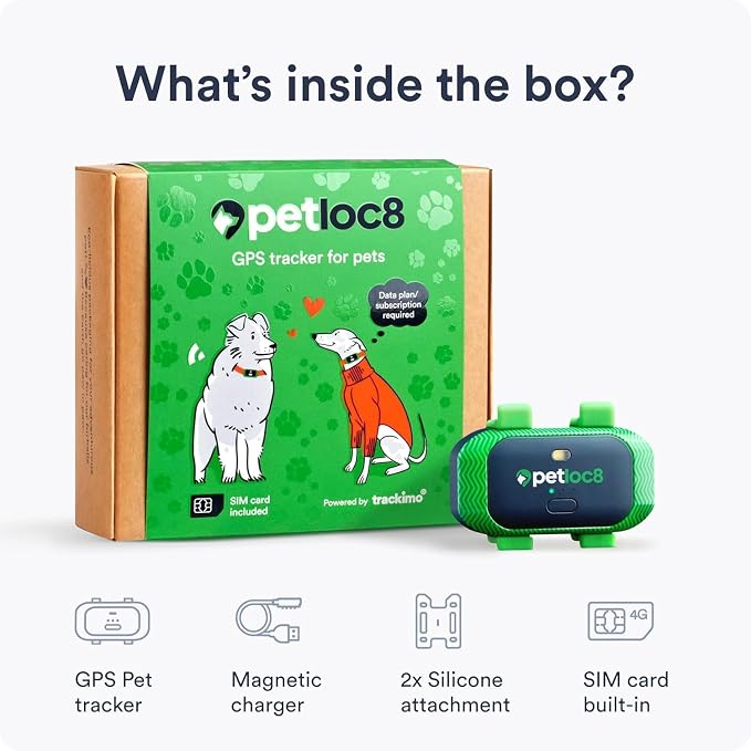 Set of 2 Dog GPS Trackers - Real-Time Location Tracking Device with App - Smart Alerts & Geo-Fence - Collar-Compatible, Waterproof - Long-Life Battery - iOS & Android - (Subscription Required)