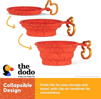 The Dodo Collapsible Dog Bowl, Red; Travel Dog Bowl That Folds Flat and Clips with Carabiner for Easy Storage and Carry