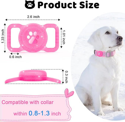 SANKALA Luminous Airtag Dog Collar Holder, Pink Glitter, 1 Pack | Glittery, Waterproof, Silicone Full Body Covered Anti-Lost Protective, Fits All Width Pet Collars, for Airtag 1st and 2nd Gen