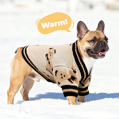 PETCARE Small Dog Sweater Cute Bear Dog Cardigan Coat Clothes for Small Medium Dogs Boy Girl Soft Warm Fall Winter Puppy Knitted Outfits Chihuahua Shih Tzu, (Beige, Small, Chest 12" Length 9.5")