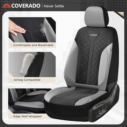 Coverado Leather Car Seat Cover for 2 Seats Front Seat Covers Waterproof Seat Covers 2-Pack Luxury Car Seat Protectors Universal Fit for Most Vehicles, SUV, Truck, Sedan