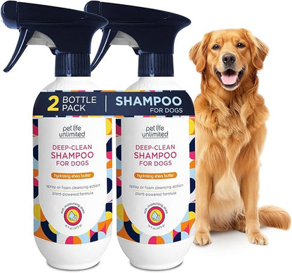 Pet Life Unlimited Dog Shampoo and Conditioner 2-in-1 Spray, 16 oz, Plant-Based, Vanilla Ginger Scent, Gentle Foaming Spray for Hydrating, Cleansing & Deodorizing, Made in USA (Pack of 2)