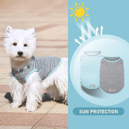KYEESE 2Pack Dog Shirt, Lightweight Sun Protection Sleeveless Dog T Shirts for Small Dogs Boy, Breathable Puppy Reflective Tank Top Summer Dogs Clothes for Outdoor Walking, Grey+Sky Blue, S