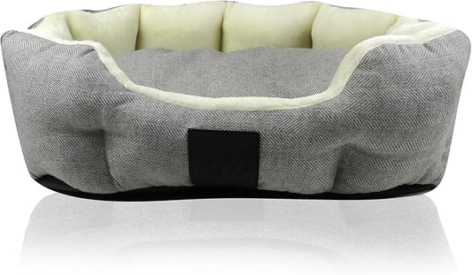 Pet Passion Mello-The Ultra Luxe Bolster Dog Bed with Removable Washable Pillow for All Pet Breeds, Ivory Tweed, Small