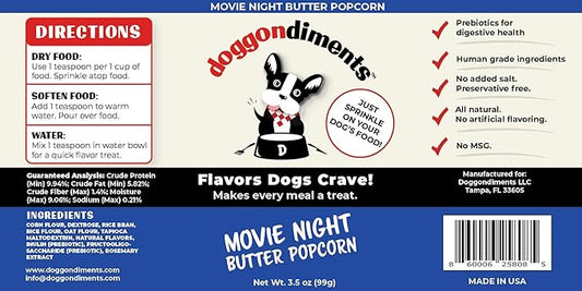 Movie Night Butter Popcorn Dog Food Topper, Fun People Food Flavors, Powder, Small & Large Breeds, Made in USA