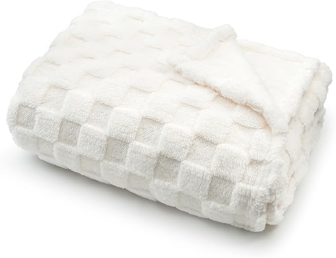 Americanflat 30x40 Jacquard Kids Throw Blanket - Soft and Breathable Mini Fleece Throw Blanket for Couch, Bed, Chair - Fleece Blankets Perfect for Home, Bedroom, Outdoor - Checkered Design in Cream