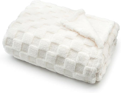 Americanflat 30x40 Jacquard Kids Throw Blanket - Soft and Breathable Mini Fleece Throw Blanket for Couch, Bed, Chair - Fleece Blankets Perfect for Home, Bedroom, Outdoor - Checkered Design in Cream