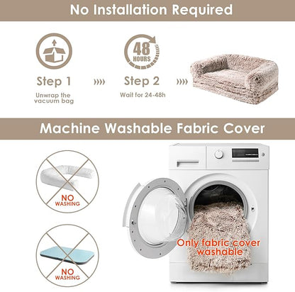EHEYCIGA Foldable Human Dog Bed, 72"x44"x11" Orthopedic Memory Foam Human Sized Dog Bed, Waterproof Pet Bed for People, Faux Fur Pet Couch for Adult with Non-Slip Bottom, Faded Brown