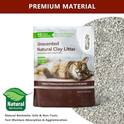 Clumping Cat Litters 2 Pack, 7.5lb Sodium Bentonite Cat Litter - Fast Clumping, Dual Odor Control with Enzymes, Low Dust & Safe for Cats