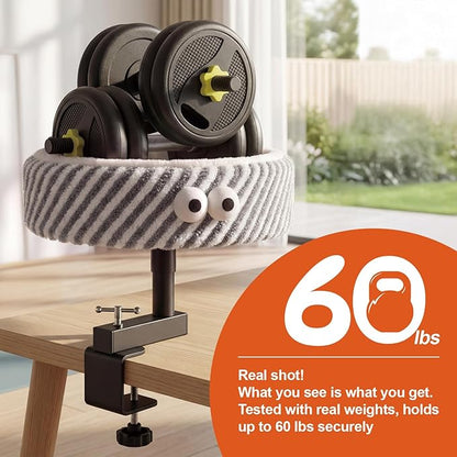 Cat Desk Bed, Height Adjustable 360° Rotating Desk Mounted Cat Bed, 2-in-1 Cat Desk Perch Hammock, Desk Cat Bed Attachment with Washable Cushion for Most Cats (Gray)