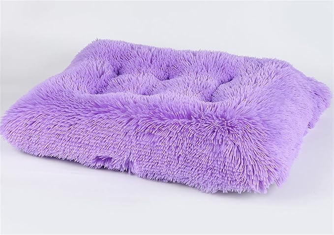 Liveinu Long Plush Calming Pet Bed Cuddler Pet Bed for Dogs and Cats Fluffy Faux Fur Dog Bed with Anti Slip Bottom Machine Washable Pet Sleep Bed Crate Mat Purple L