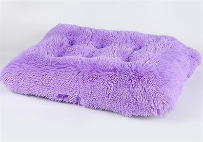 Liveinu Long Plush Calming Pet Bed Cuddler Pet Bed for Dogs and Cats Fluffy Faux Fur Dog Bed with Anti Slip Bottom Machine Washable Pet Sleep Bed Crate Mat Purple L