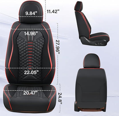 Coverado Seat Covers Full Set, Waterproof Nappa Leather Seat Covers for Cars, 5 Seats Universal Car Seat Protectors, Black Car Seat Covers Car Seat Cushions Fit for Most Cars (Black&Red)