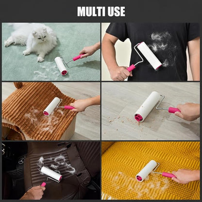 Extra Sticky Large Surface Lint Roller, 6.3''Wide Roller for Pet Hair | Long Handle Lint Remover for Couch, Furniture, Clothes, Dog & Cat Hair Remover (1 Roller+270 Sheets(Pink))