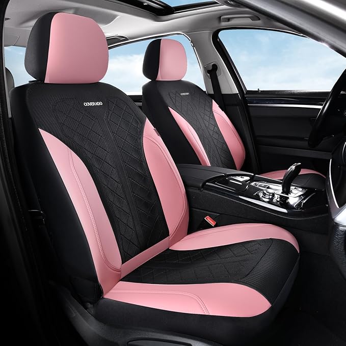Coverado Car Seat Covers 2-Pack, Luxury Front Seat Covers, Automotive Car Seat Protectors, Pink Driver Seat Covers Universal Fit for SUVs, Trucks, Sedans