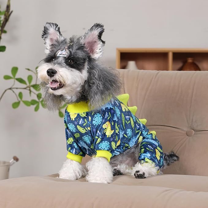 CuteBone Dinosaur Costume Dog Pajamas, Stretchy Spandex Crystal Velvet Sleepwear Coat for Small Dogs, Soft & Warm Pet Outfit Clothes for Cold Weather, Cozy Pullover Design COSP10S