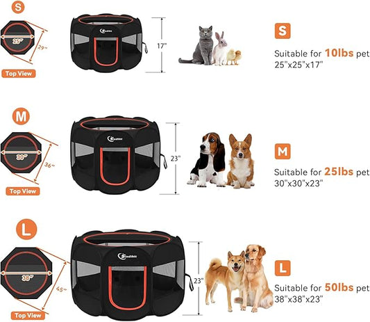 Siedihit Dog Playpen, Puppy Pet Playpens Indoor for Medium Dogs Tent Crates Cage Indoor/Outdoor, Portable Pop Up Dog Kennel Playpen with Carrying Case for Dogs/Cats/Rabbits, Black