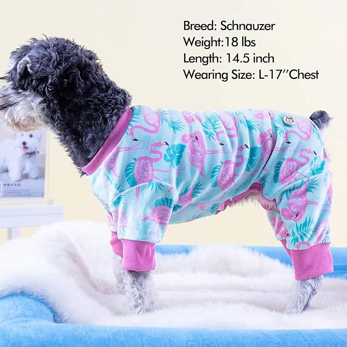 KYEESE Dog Pajamas Velvet Dog Pajamas Small Sized Dogs Soft Dogs Clothes Pet Coat Stretchy Doggie Pjs Pet Costume with Flamingo Pattern Comfy Doggie Jammies Onesie, Medium