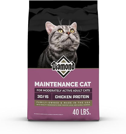 Diamond Maintenance Cat Dry Food 30/15 for Moderately Active Adult Cats 40lb Bag